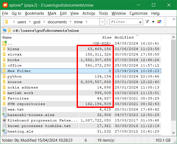 showing folder sizes in a column